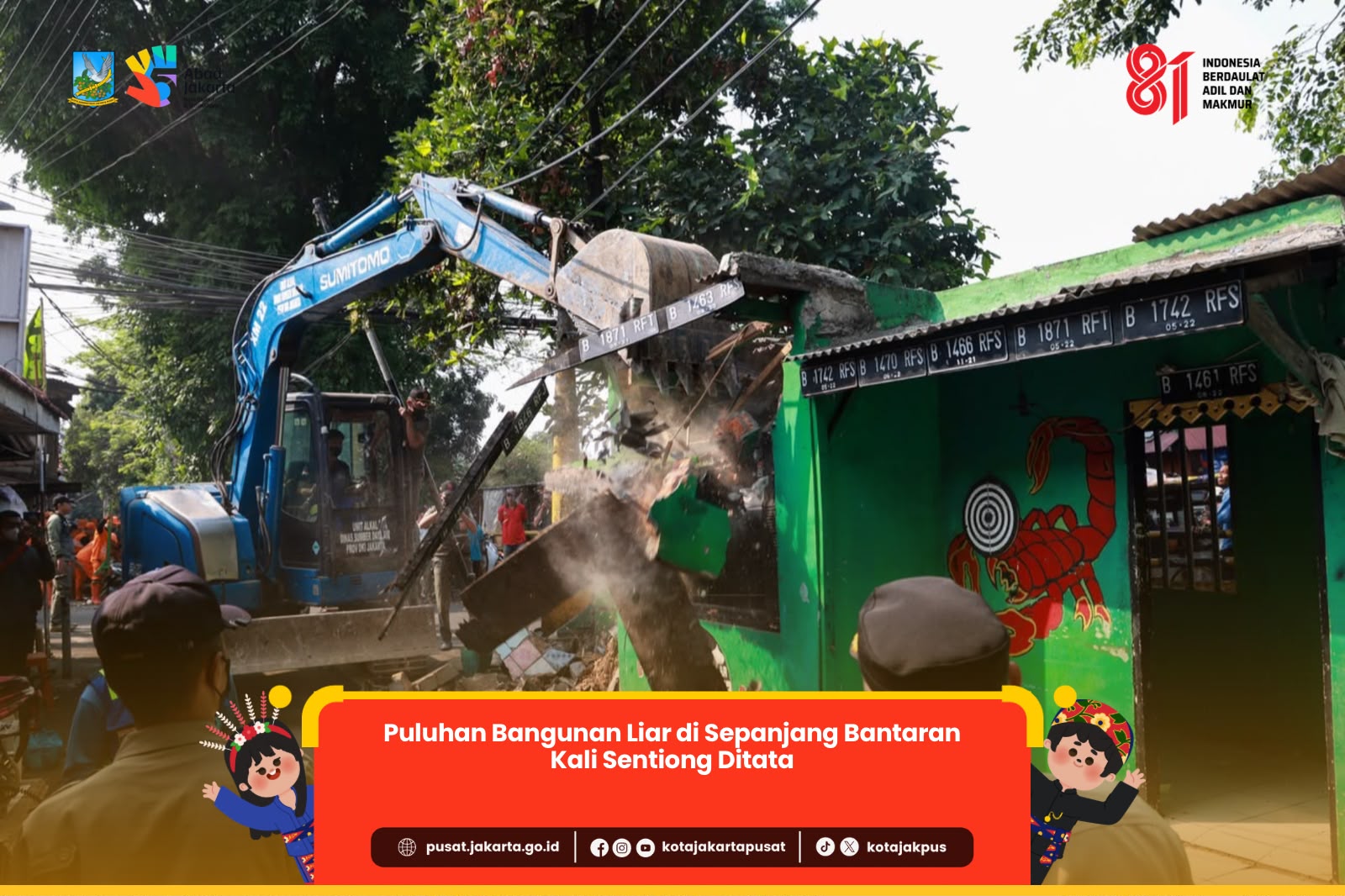 Puluhan Bangunan Liar di Sepanjang Bantaran Kali Sentiong Ditata